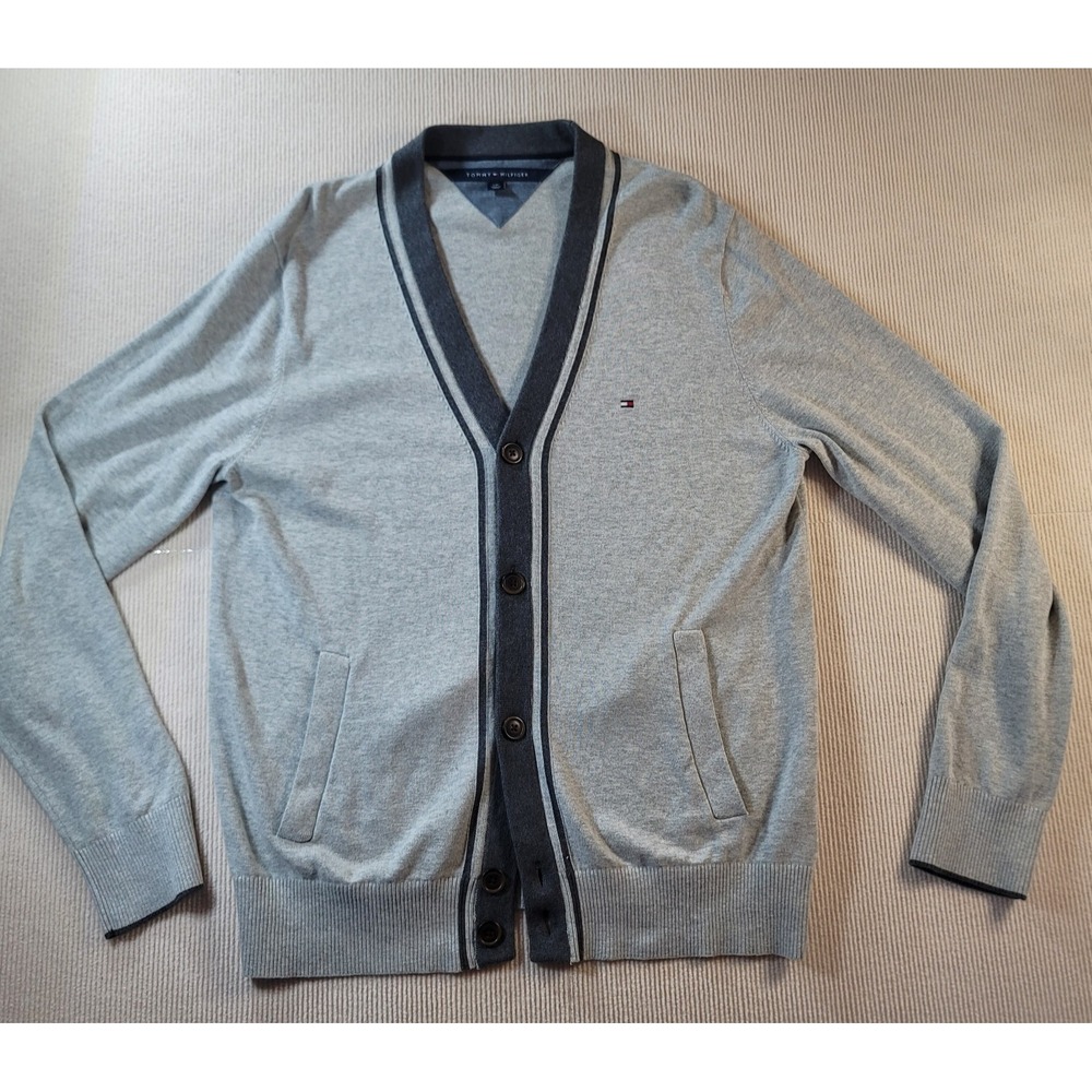 Tommy Hilfiger Gray Button-Up VNeck Cotton Cardigan Sweater Size L